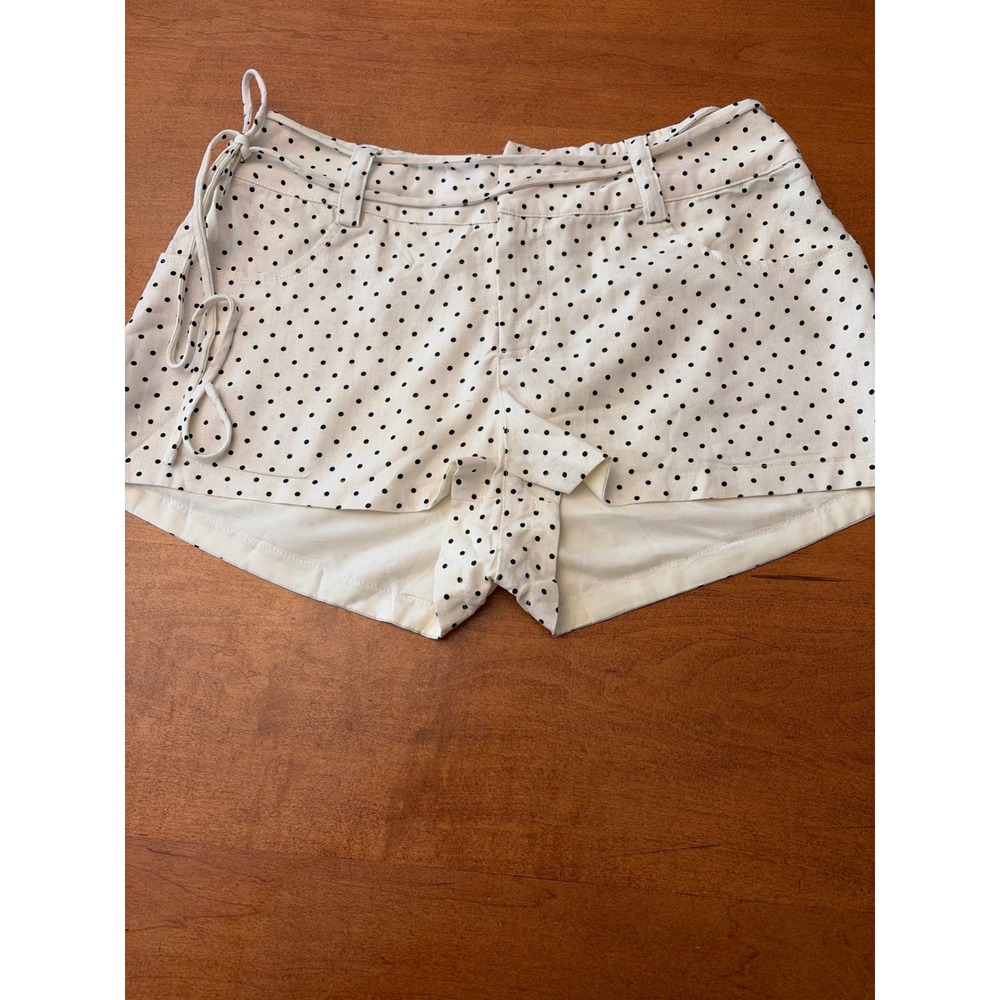 Princess Polly Lylie Polka Dot Linen Blend Tie Side Micro Shorts US : 4